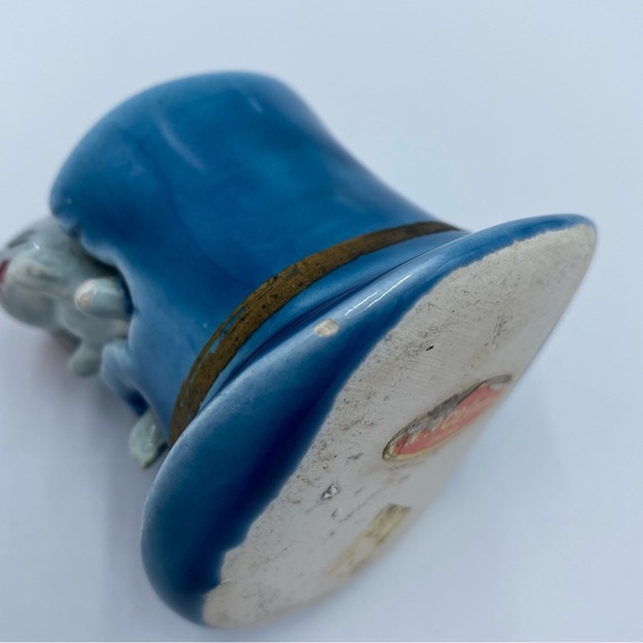 Vintage 70s W. N. CO. Ceramics Gray Mouse Blue Top Hat Toothpick Holder Japan - Picture 7 of 14